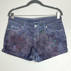 Hand Dyed Paint Splatter Shorts Mid Rise Multicolor Y2K One of a Kind